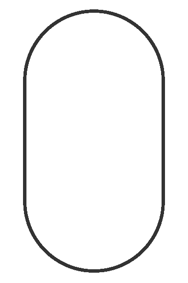An outline of a vertically elongated capsule shape with rounded ends and straight sides, reminiscent of a veterinarian's pill. The shape is centered on a white background.